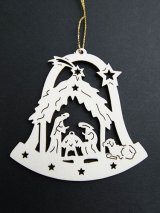 画像: 木製型抜きクリスマスオーナメント（Bell with Holy Family）