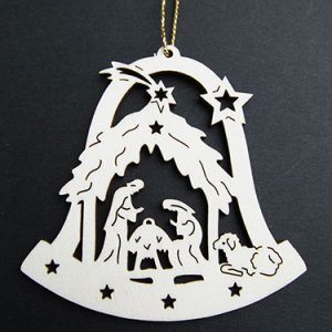 画像: 木製型抜きクリスマスオーナメント（Bell with Holy Family）